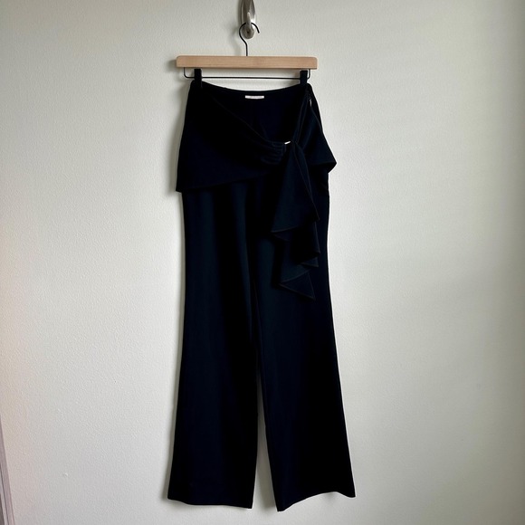 Pants - Cinq à Sept Pants Womens 2 Black Connor Wide Leg Ruffle Drape High Waist Dressy